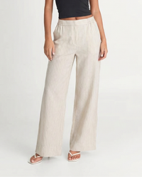 Grace | Pinstripe Wide-Leg Linen Trousers with Flat Front and Elasticated Back
