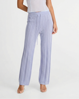India | Chevron Knit Drawstring Wide-Leg Open-Knit Trousers in Light Blue