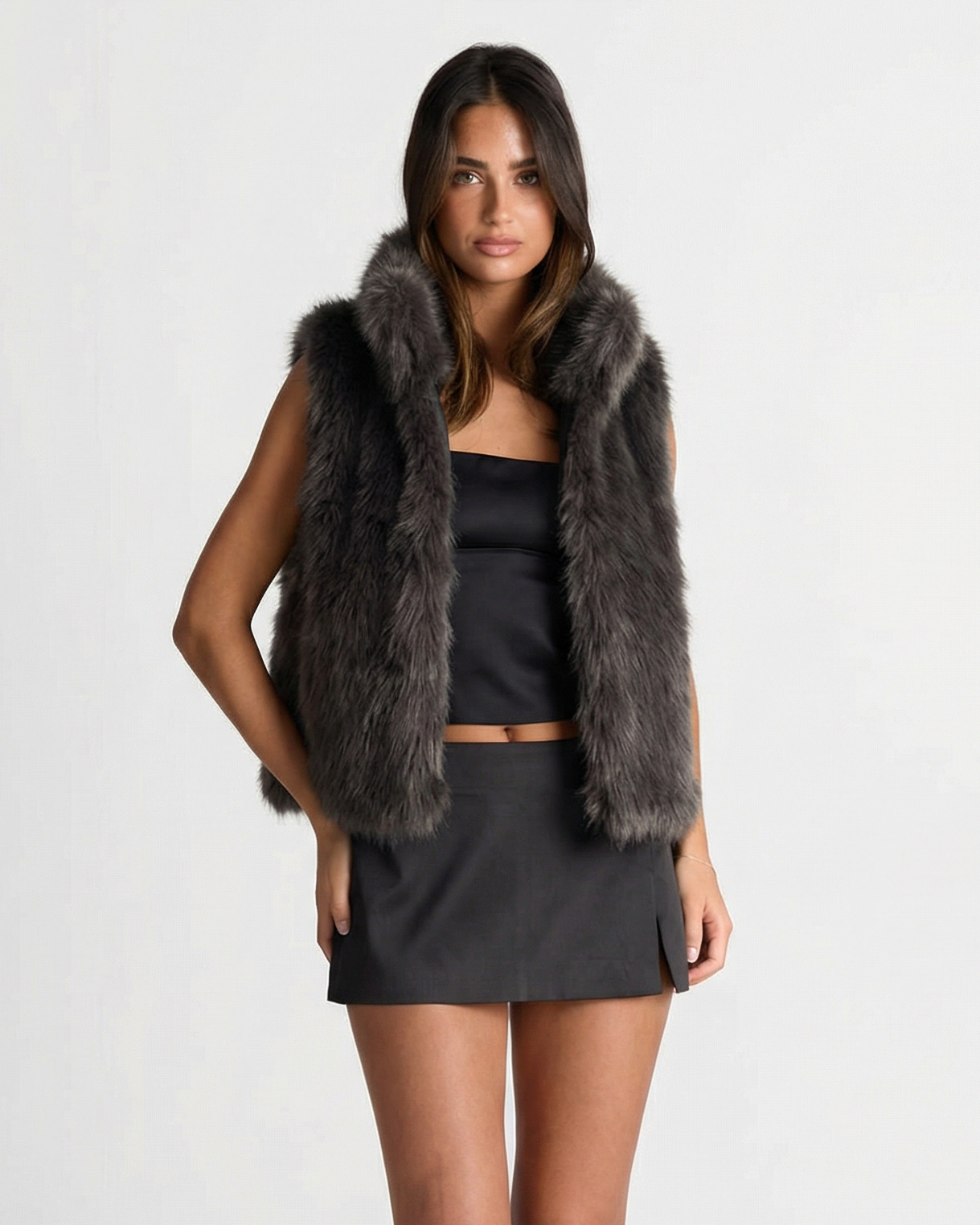 Felicity | Cropped Faux Fur Sleeveless Vest