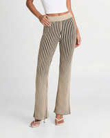 Mollie | Vertical Stripe Elasticated Wide-Leg Ribbed Knit Trousers in Cream
