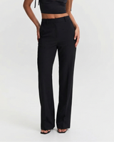 Lydia | High-Waist Flat Front Pocket Tailored Wide-Leg Trousers in Black and White