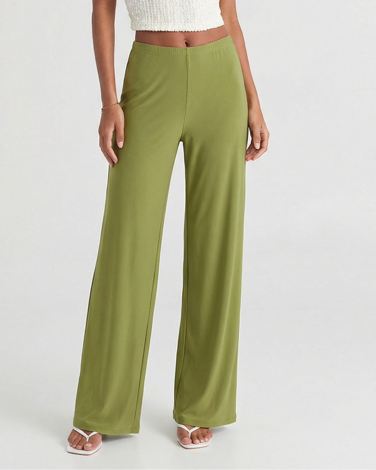 Eloise | High-Waist Pull-On Flowing Wide-Leg Jersey Trousers in Green