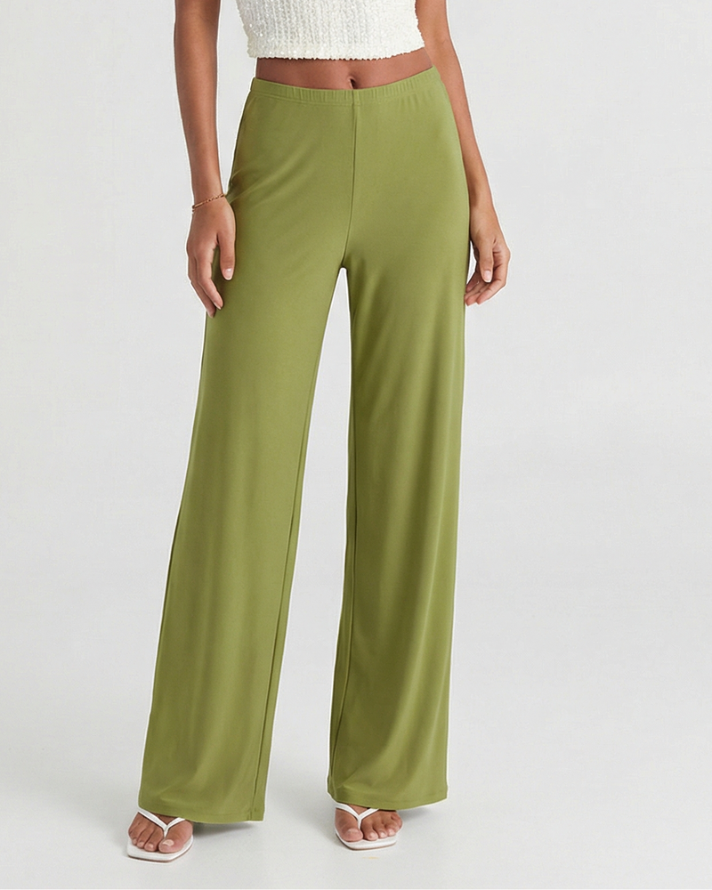 Stella | Casual Wide Leg Trousers Green Fluid Drape