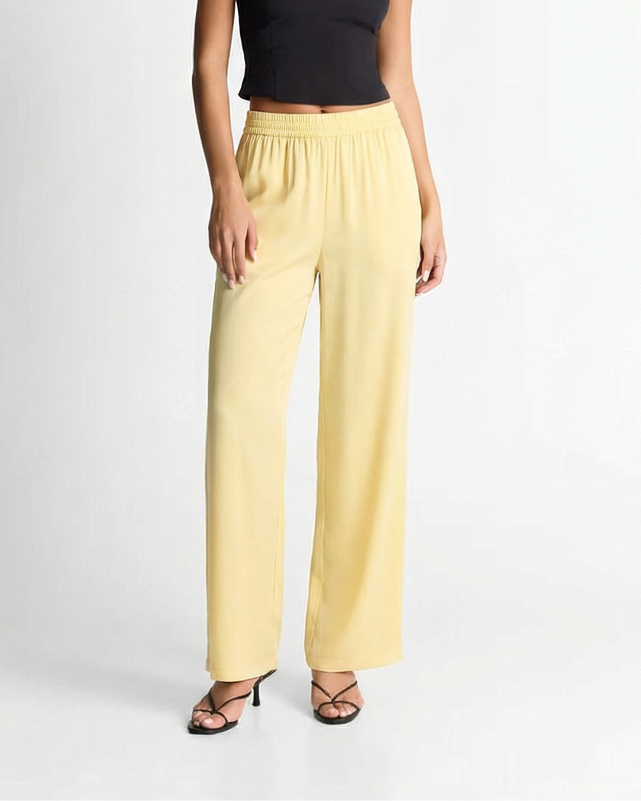 Hope | Elasticated Waist Flowing Wide-Leg Jersey Trousers in Yellow and Pink