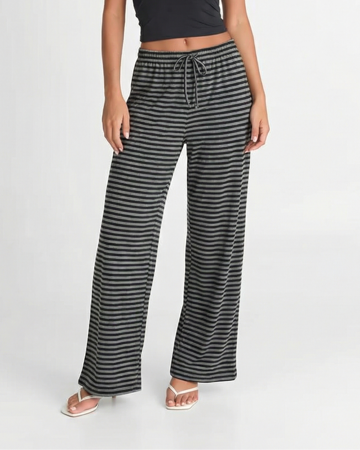 Saffron | Stripe Elasticated Drawstring Wide-Leg Jersey Trousers