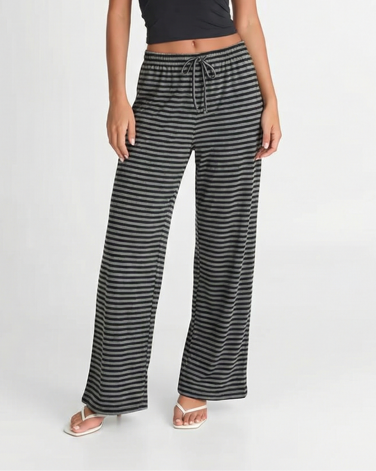 Saffron | Stripe Elasticated Drawstring Wide-Leg Jersey Trousers