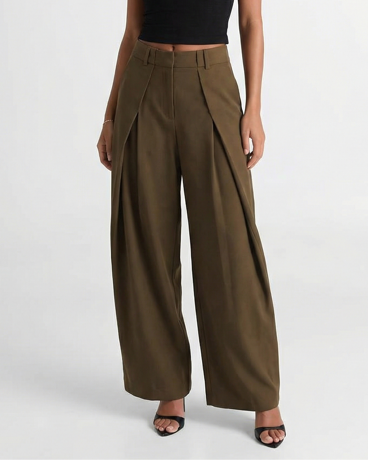 Romy | Casual Wide Leg Trousers Khaki Pleated