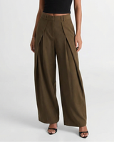 Romy | Casual Wide Leg Trousers Khaki Pleated