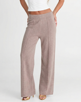 Tabitha | Ribbed Waist Vertical Seam Knitted Wide-Leg Trousers