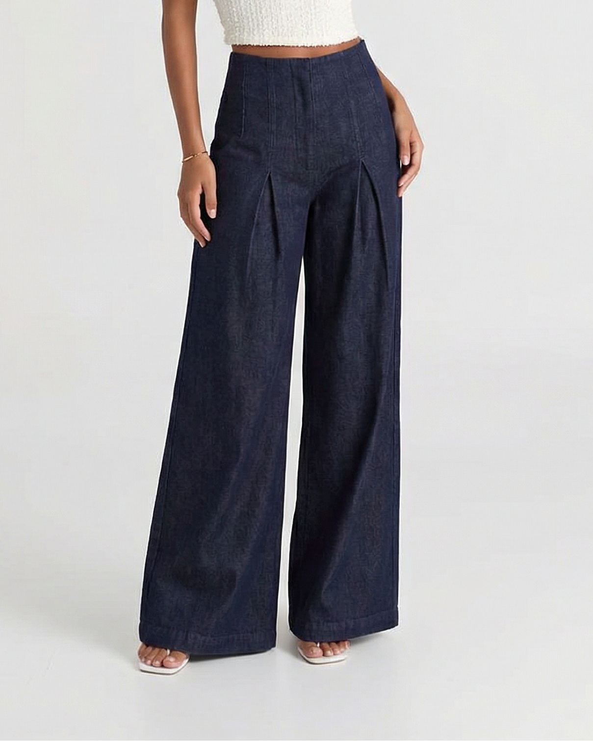 Tallulah | High-Rise Front Pleat Flowing Wide-Leg Dark Wash Jeans