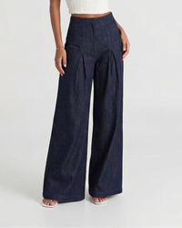 Tallulah | High-Rise Front Pleat Flowing Wide-Leg Dark Wash Jeans