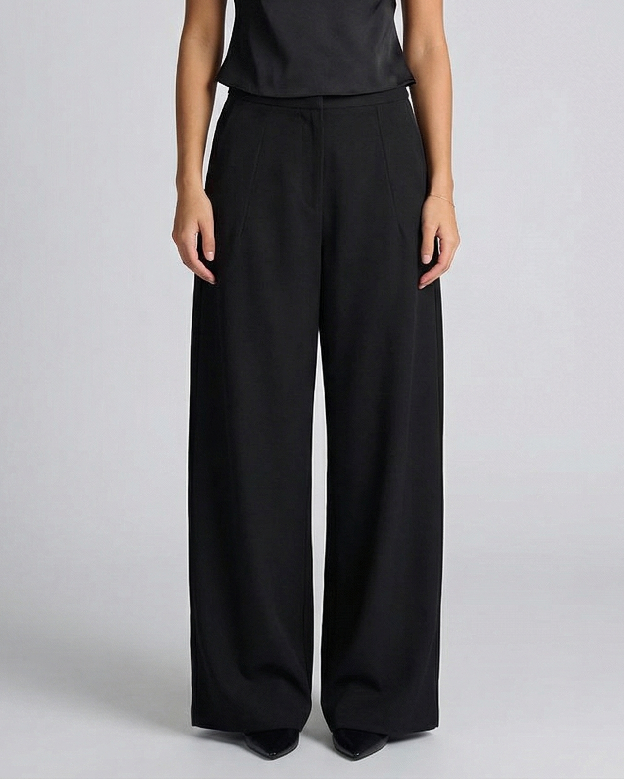 Elsie | High-Rise Front Seam Tailored Wide-Leg Trousers in Black
