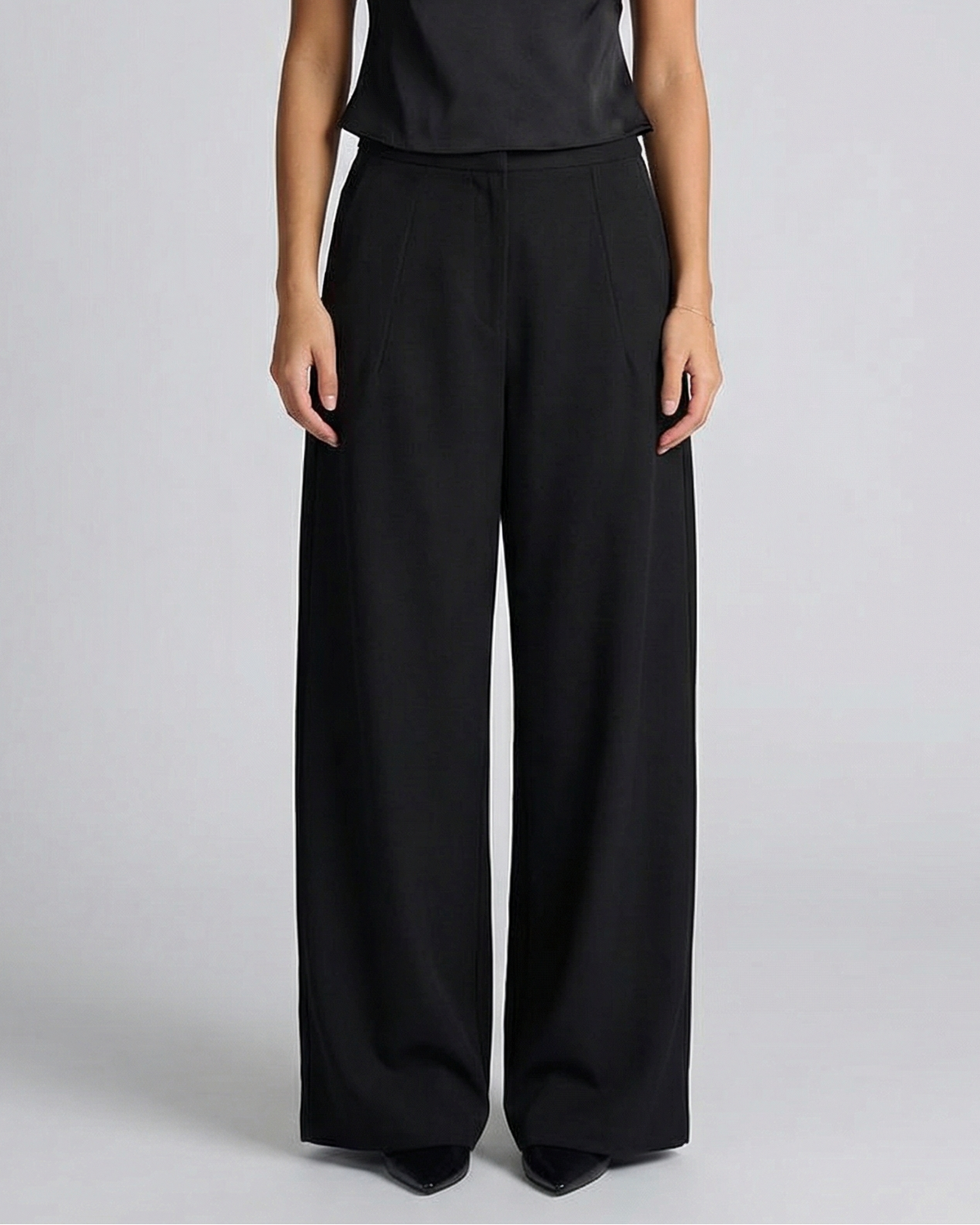 Elsie | High-Rise Front Seam Tailored Wide-Leg Trousers in Black