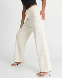 Yasmine | Drawstring Vertical Seam Wide-Leg Brushed Terry Trousers