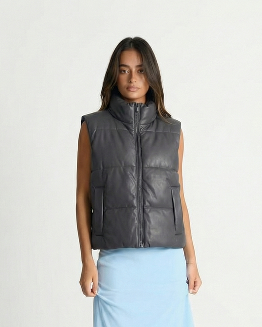 Ayla | Winter Puffer Jacket Grey Sleeveless Padded Zip Gilet