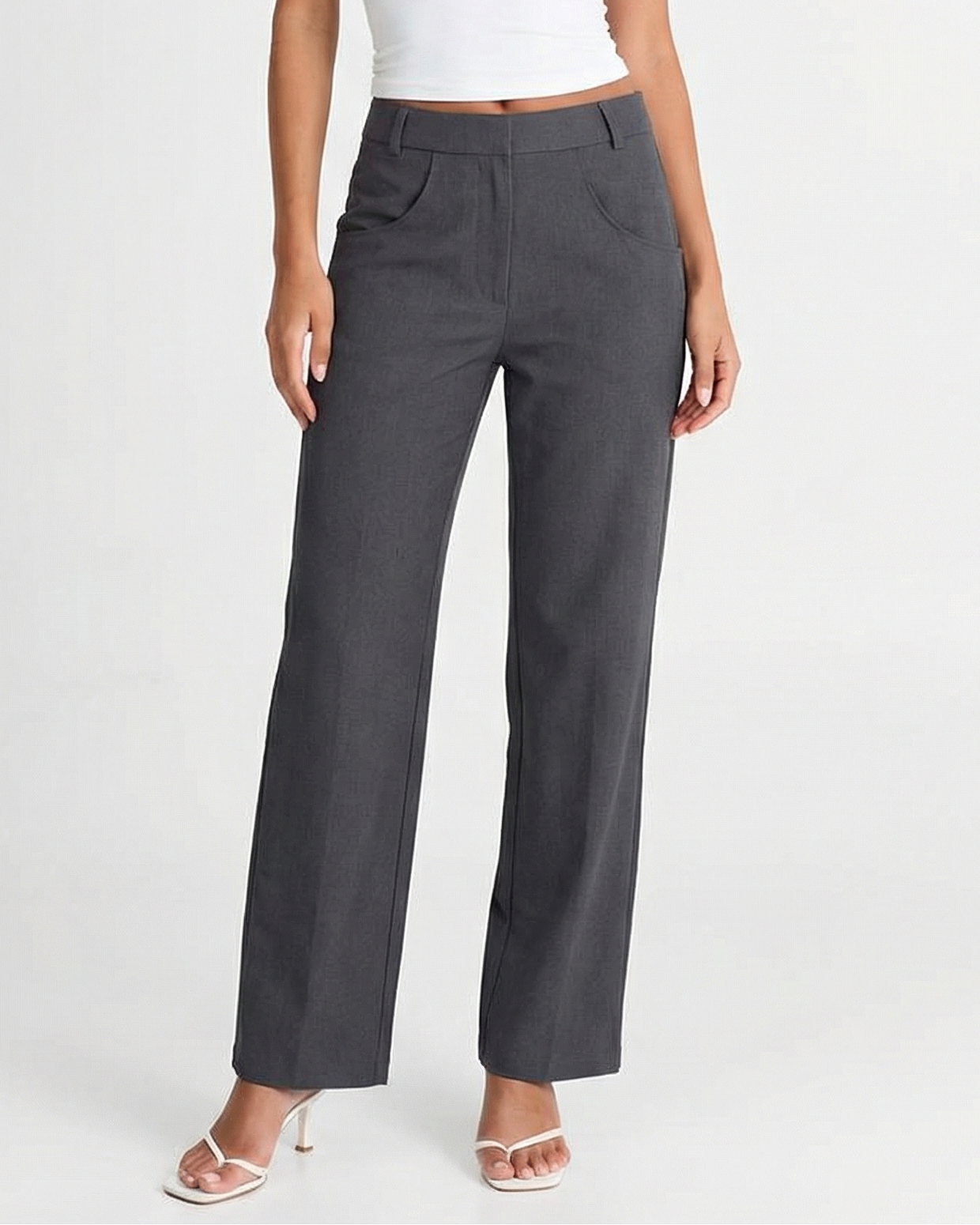 Lily | High-Waist Pressed Crease Tailored Straight-Leg Trousers in Grey