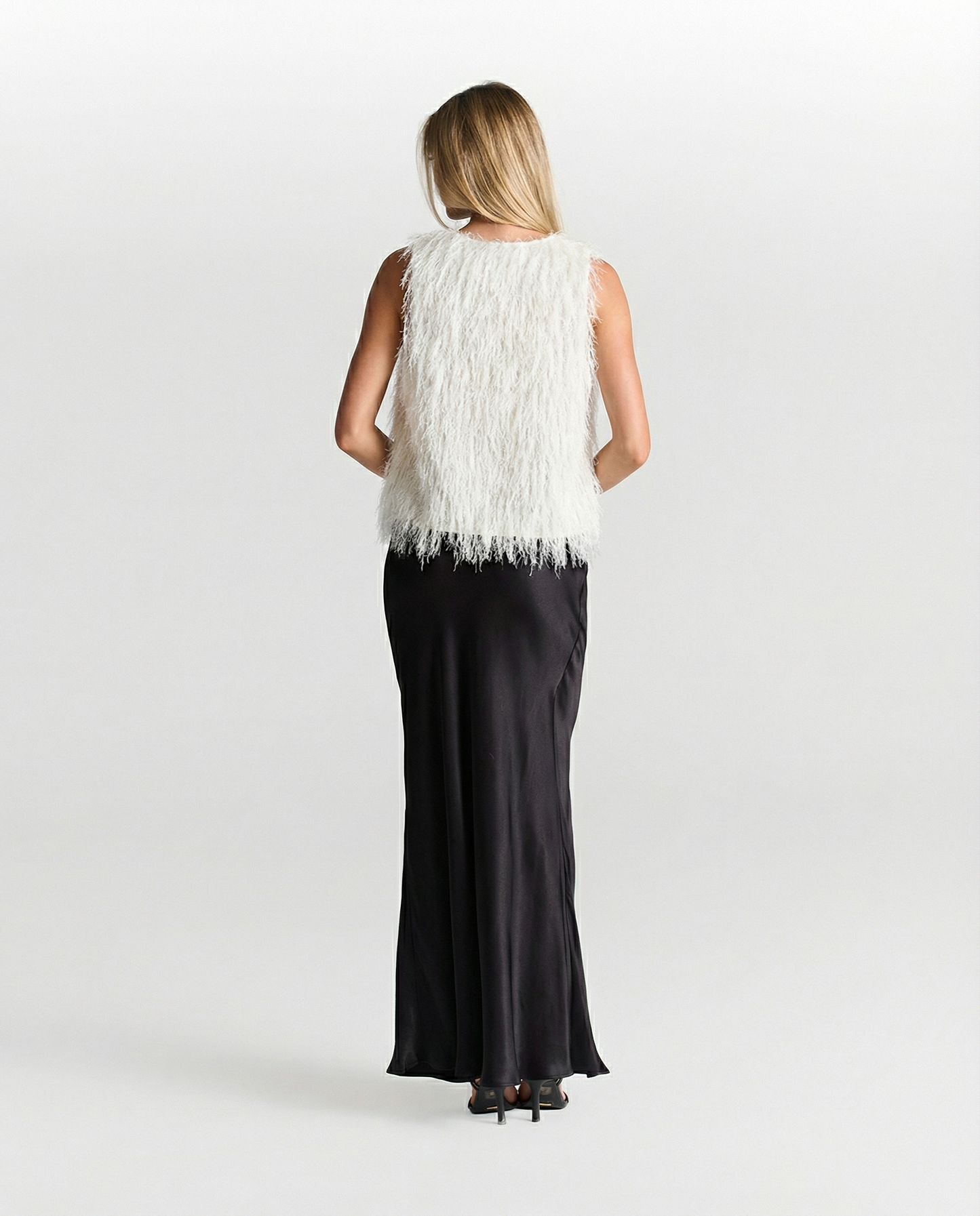 Willa | Fluffy Vest Top White Sleeveless V Neck