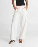 Willow | Drawstring Wide-Leg Cotton Trousers with Contrast Stitching