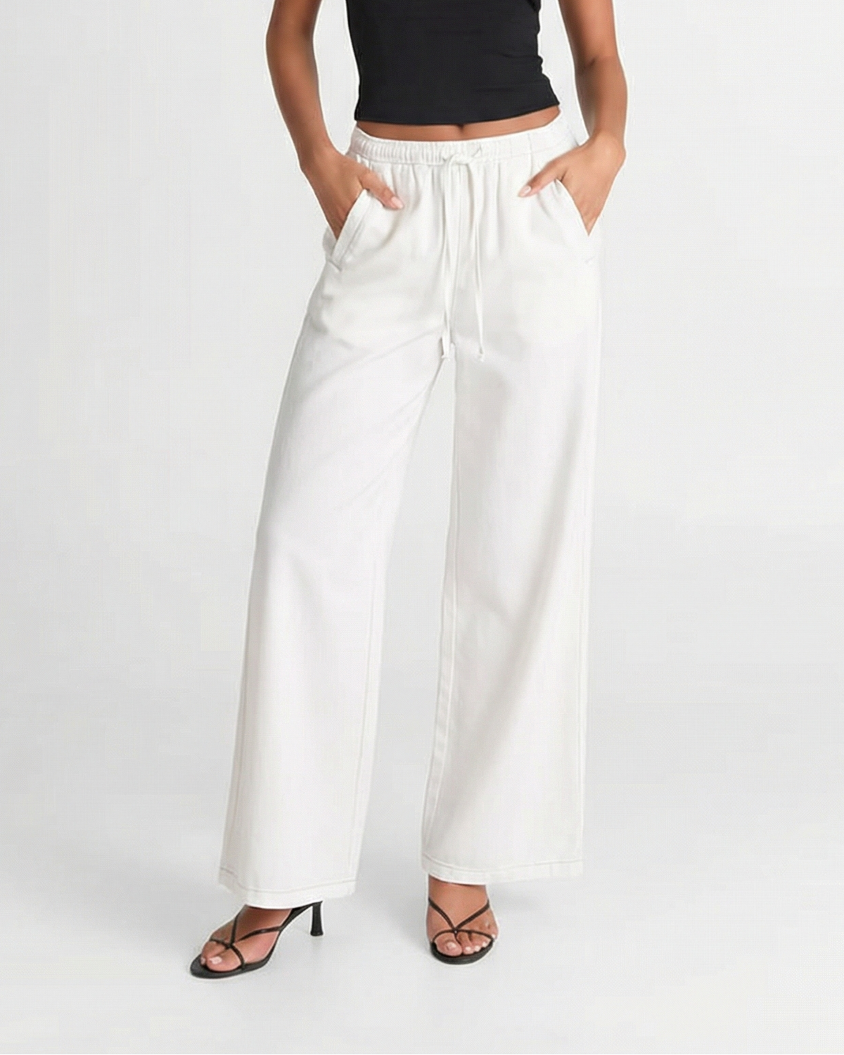 Willow | Drawstring Wide-Leg Cotton Trousers with Contrast Stitching