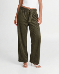 Summer | D-Ring Belt Soft Brushed Wide-Leg Trousers in Khaki