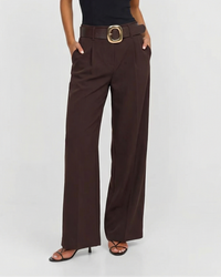 Ella | High-Waist Front-Pleat Wide-Leg Tailored Trousers in Brown