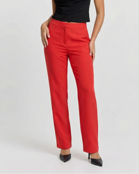 Juliet | Flat Front Seam Pocket Tailored Straight-Leg Trousers in Red and Navy