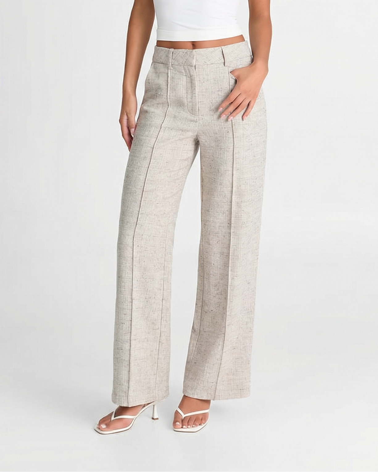 Esme | Linen Wide Leg Trousers Cream Pleated