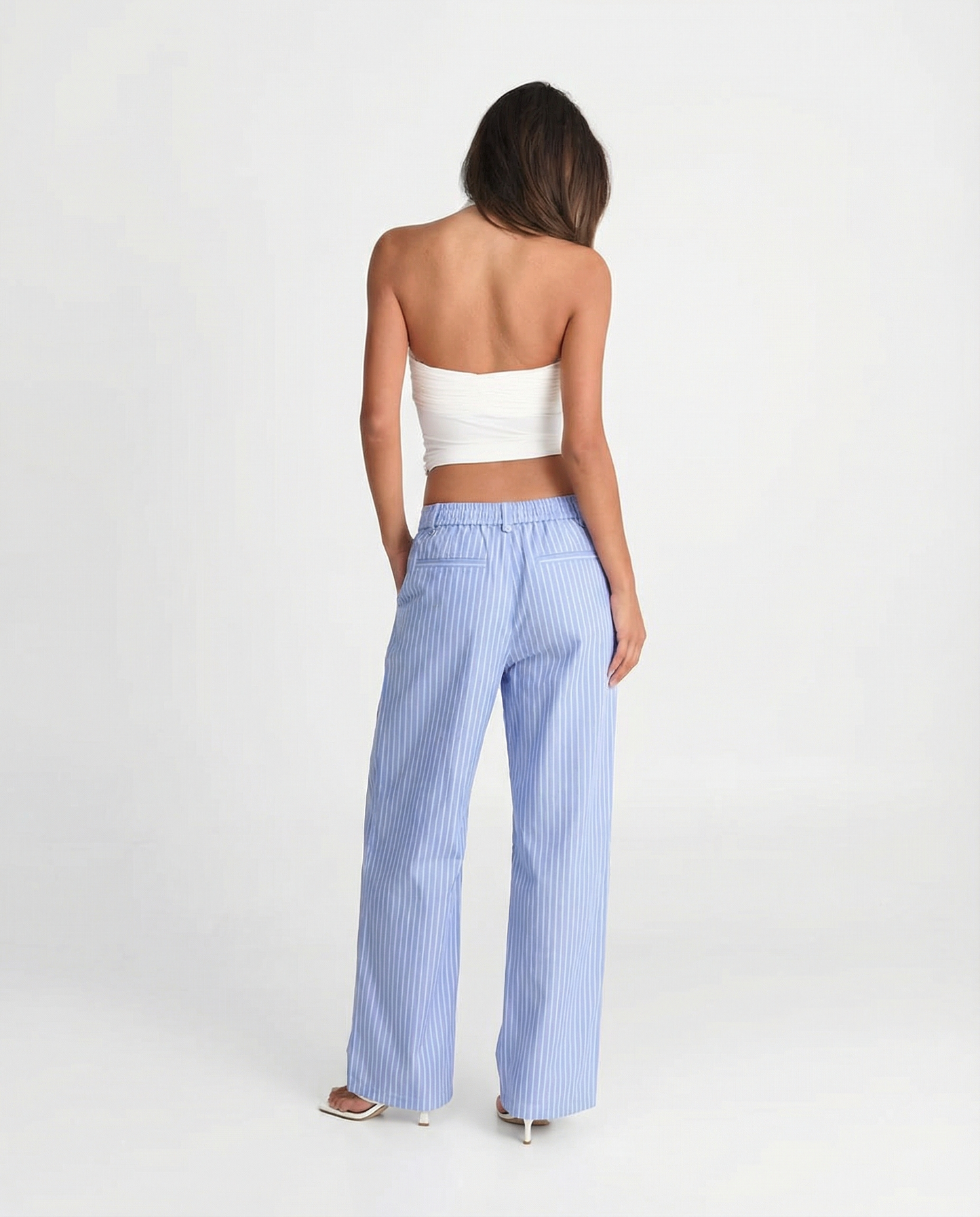 Axel | Wide Leg Striped Blue Trousers High Waisted