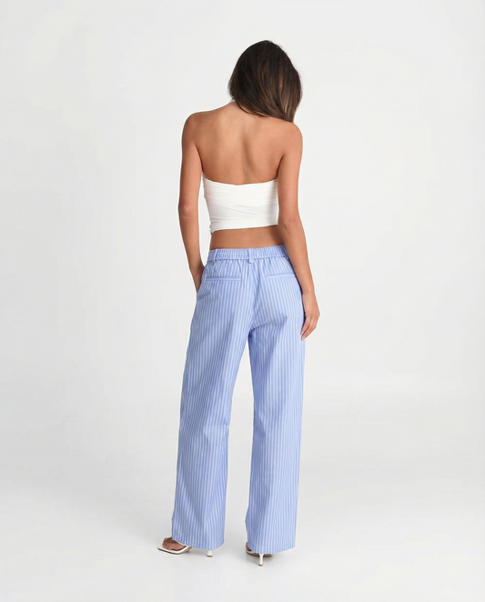 Axel | Wide Leg Striped Blue Trousers High Waisted