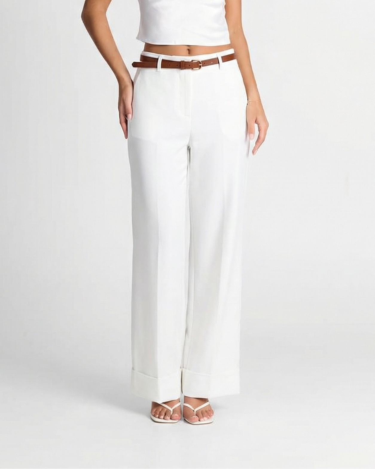 Phoebe | High-Waist Wide-Leg Tailored Trousers with Cuffed Hem