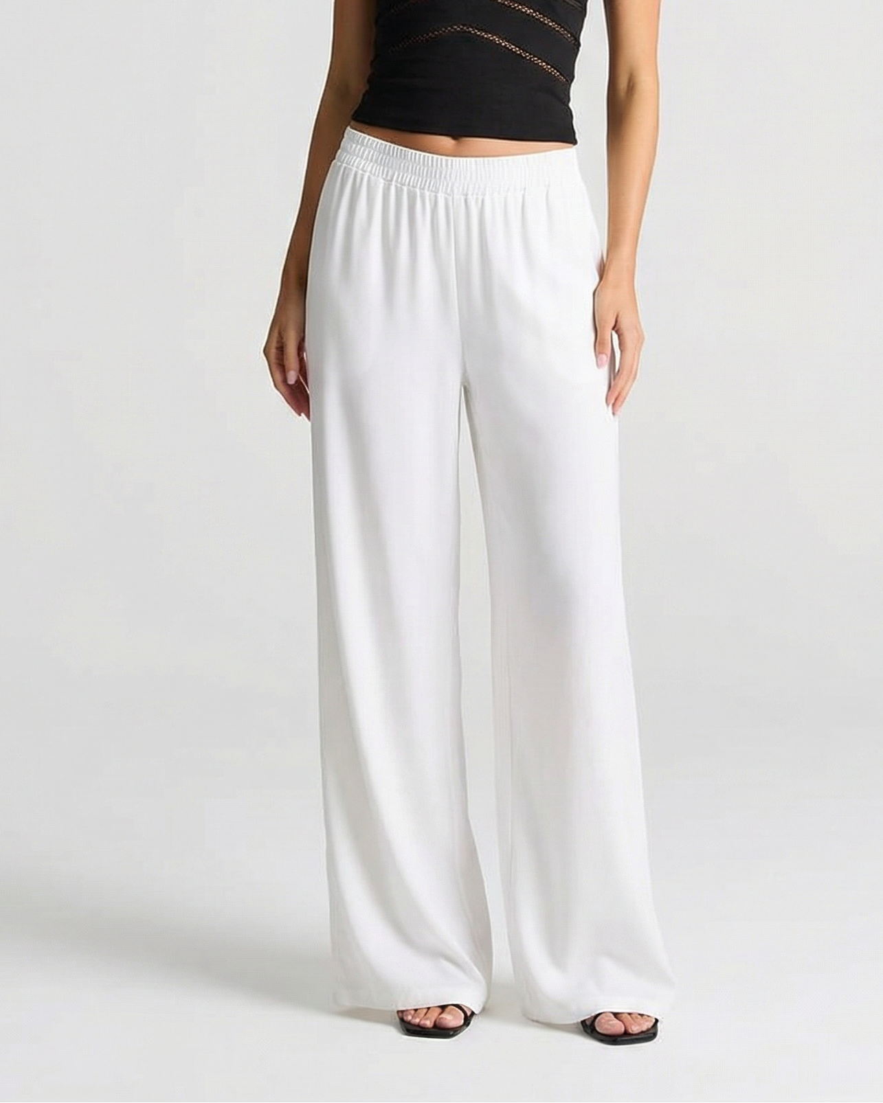 Emmeline | Elasticated Waist Flowing Wide-Leg Modal Trousers in White