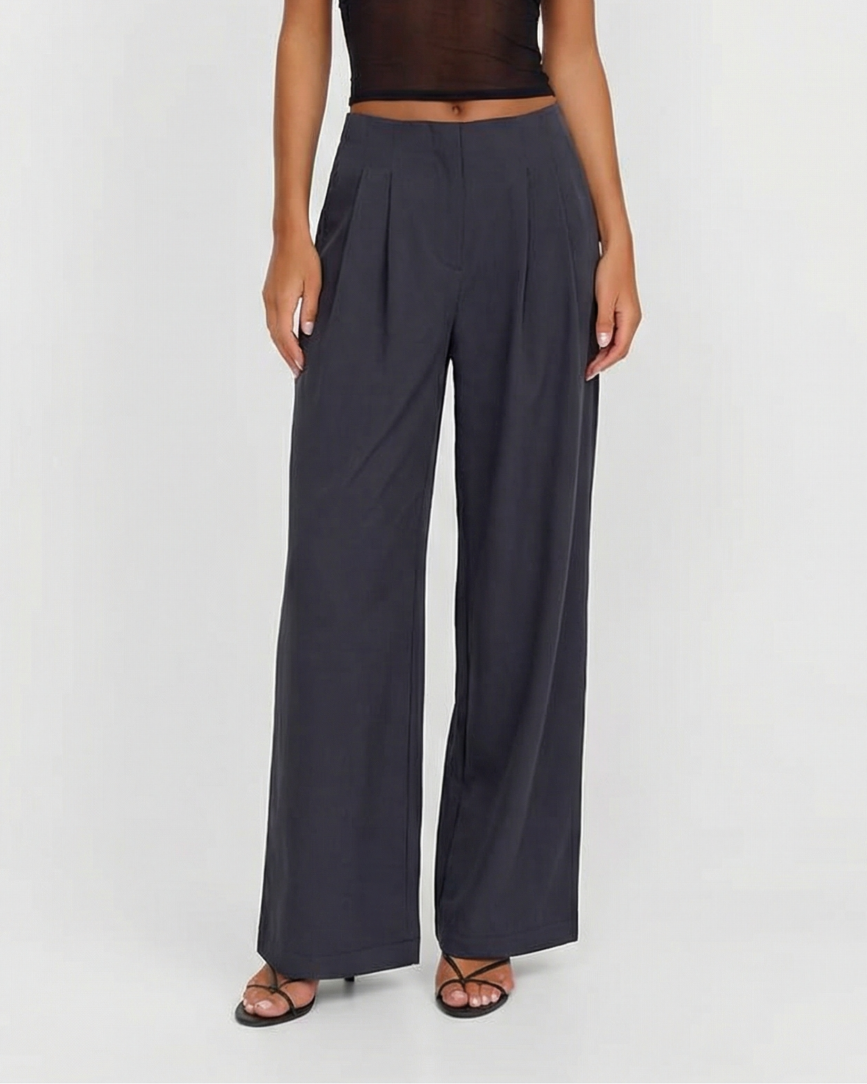 Maddison | High-Waist Pleated Pocket Wide-Leg Linen Trousers in Black