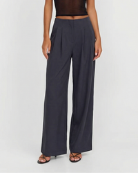 Maddison | High-Waist Pleated Pocket Wide-Leg Linen Trousers in Black
