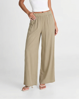 Rebecca | Elasticated Waist Relaxed Wide-Leg Linen Trousers in Cream