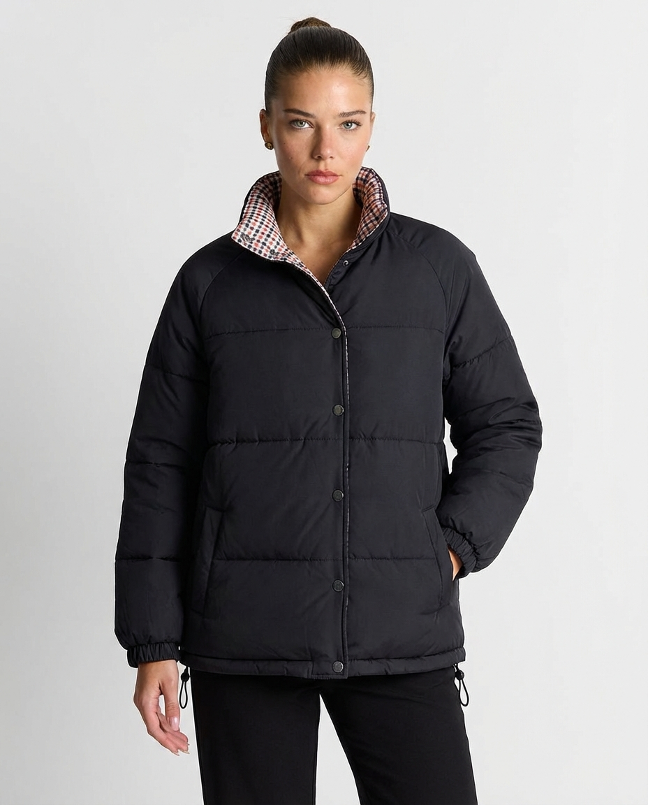 Orla | Casual Puffer Jacket Black Quilted Oversized Reversible