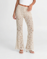 Freya | Open-Weave Crochet Knit Flared Trousers with Elasticated Waist