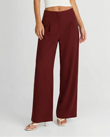 Sage | Wide Leg Trousers Burgundy Tailored