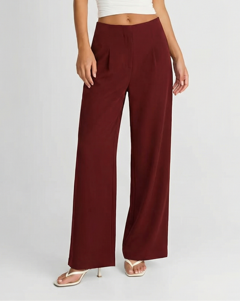 Sage | Wide Leg Trousers Burgundy Tailored