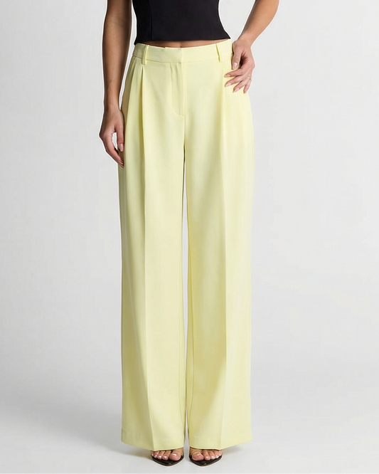 Paloma | Elegant Wide Leg Trousers Cream Yellow Tailored