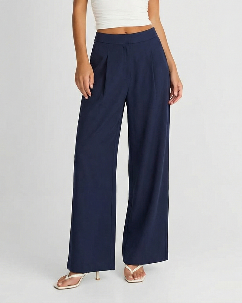 Tallulah | Wide Leg Pleated Trousers Navy