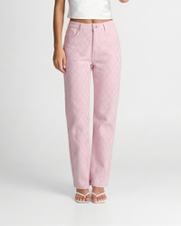 Josephine | High-Rise Diamond Rhinestone Straight-Leg Jeans in Pink