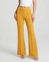Georgina | High-Waist Front Seam Flared Wide-Leg Jersey Trousers in Yellow
