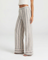 Lois | High-Waist Stripe Contrast Hem Wide-Leg Linen Trousers in Cream