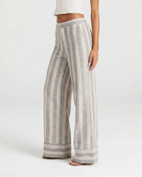 Lois | High-Waist Stripe Contrast Hem Wide-Leg Linen Trousers in Cream