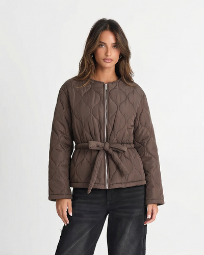 Thea | Autumn Quilted Jacket Brown Belted Zip Up Padded