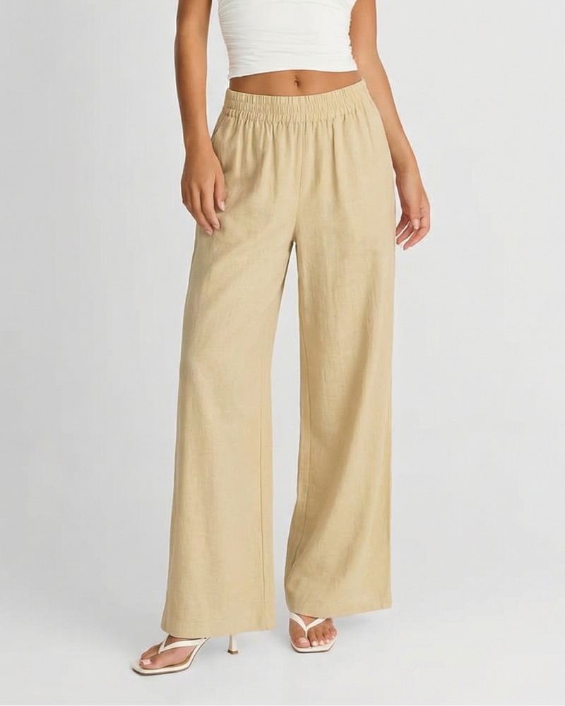 Zoe | Casual Wide Leg Linen Trousers Cream