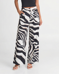 Eden | High-Waist Zebra Print Pleated Side Pocket Wide-Leg Trousers in Black and White