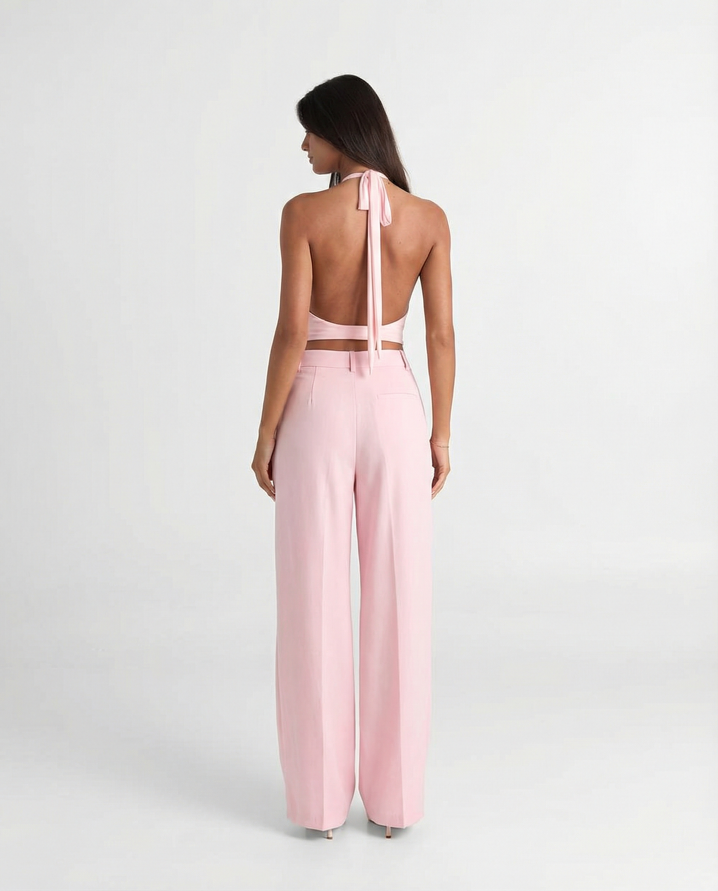 Martha | High-Waist Double Button Pleated Wide-Leg Linen Trousers in Pink
