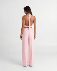 Martha | High-Waist Double Button Pleated Wide-Leg Linen Trousers in Pink