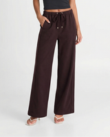 Evie | Drawstring Brushed Terry Wide-Leg Trousers with Gold-Tone Aglet